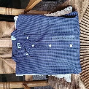 Gap factory store blue check short sleeve button down, size M